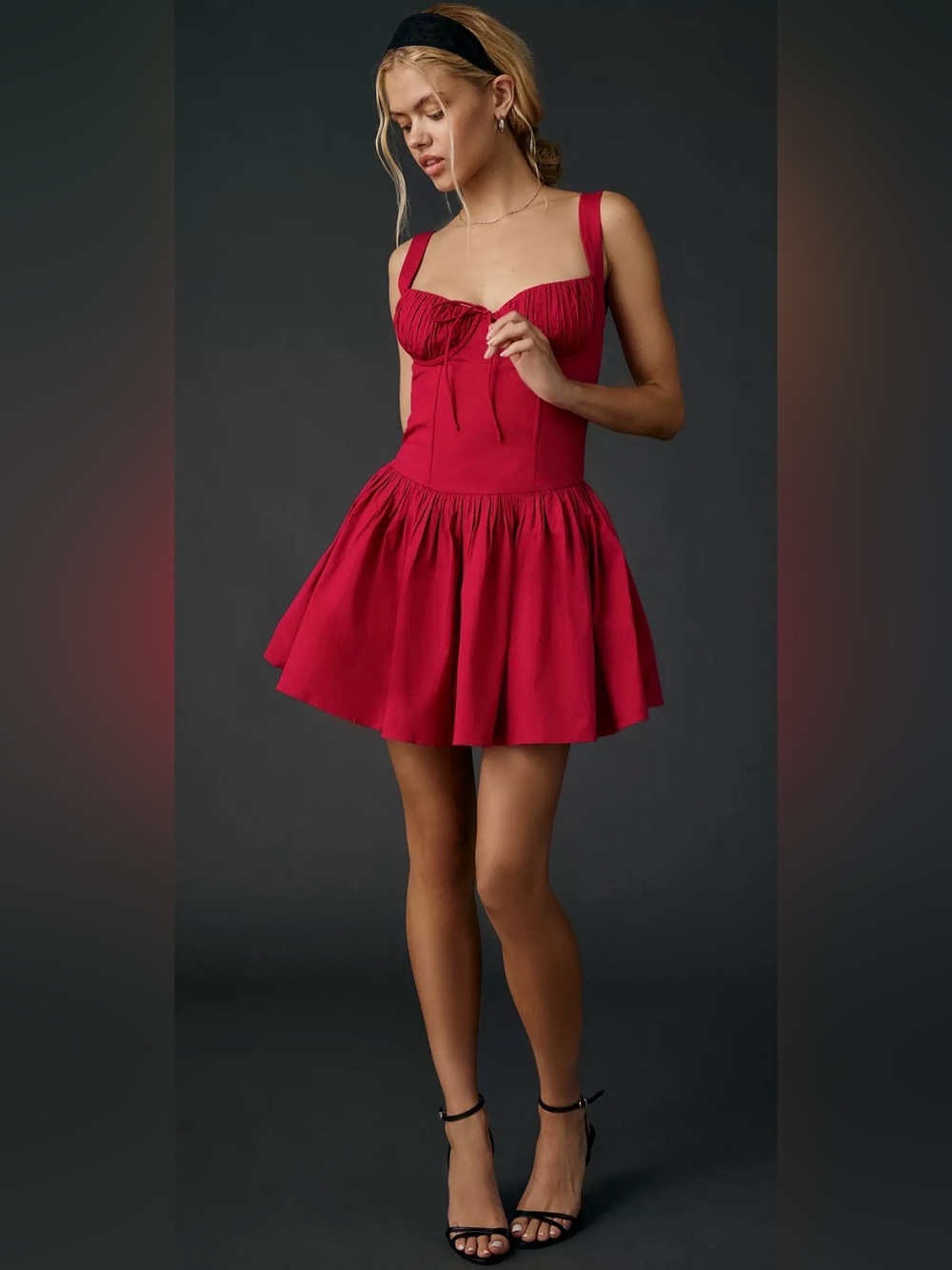 For Love & Lemons Helena Poplin Bustier Mini Dress in Red Sz Large - Picture 1 of 14